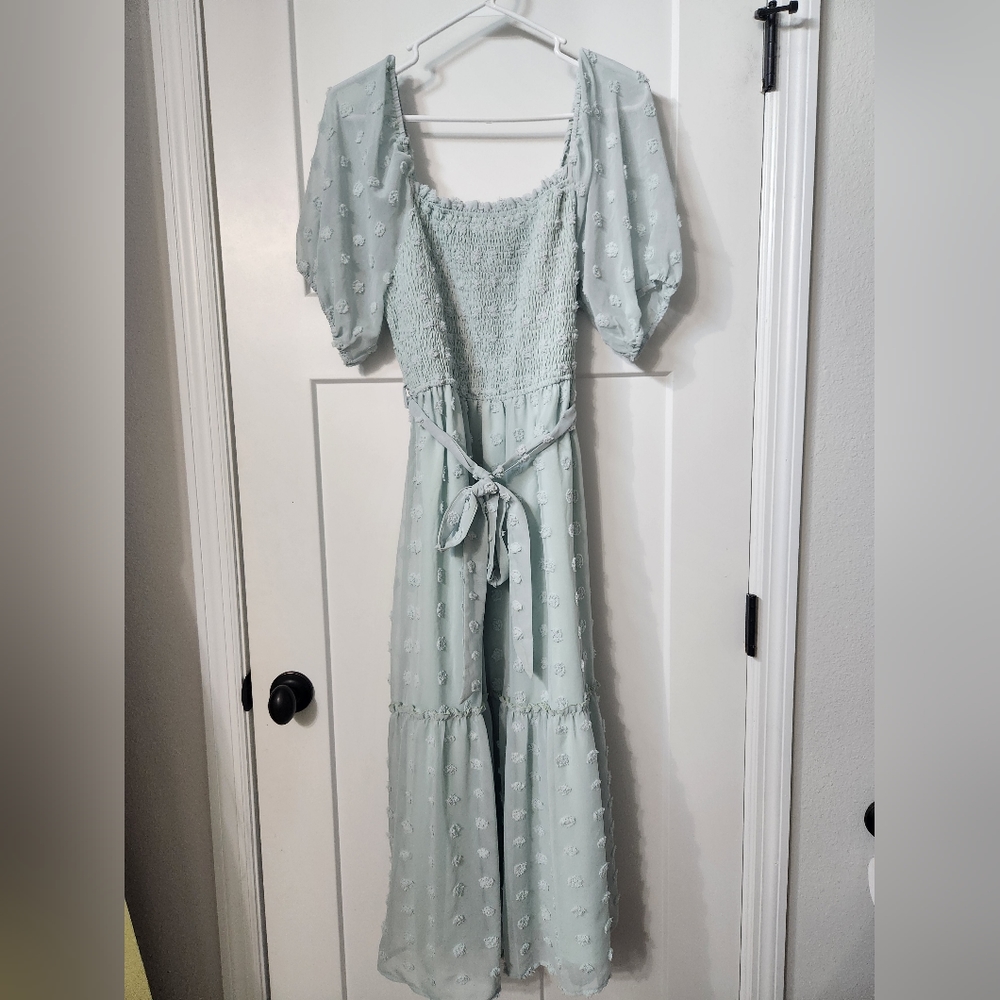 Seafoam smocked swiss dot maxi Leani Dress XL - Picture 2 of 4